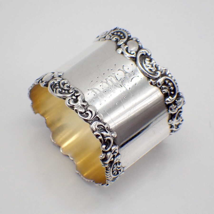 Scroll Border Napkin Ring Watrous Sterling Silver Mono AWL