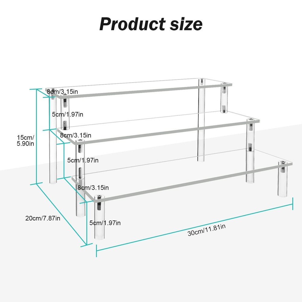 Acrylic Display Risers,Clear Shelf 3 Tier Cupcake Display Stand Steps for Foo...