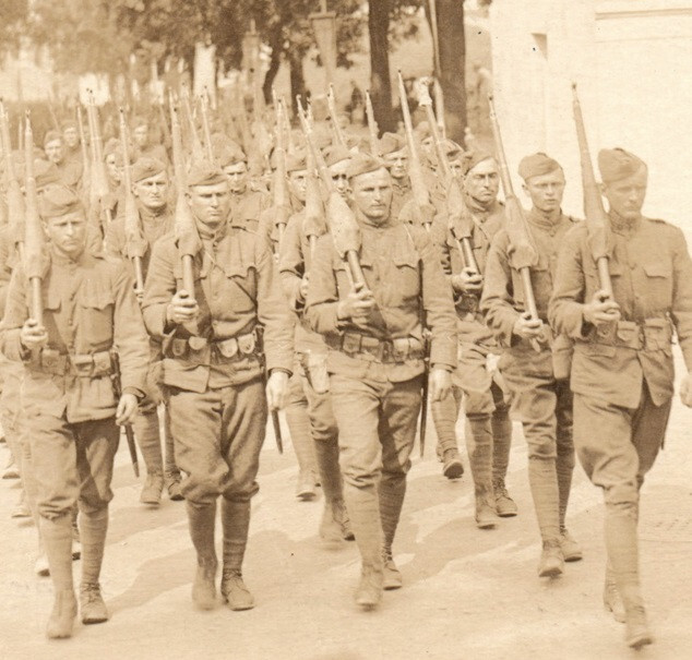 WWI Soldiers Enfield Rifle Canvas Bolt Cover Real Photo Postcard RPPC