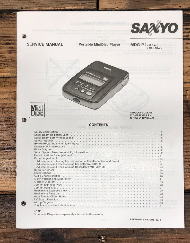 Sanyo MDG-P1 MD Player Service Manual *Original*