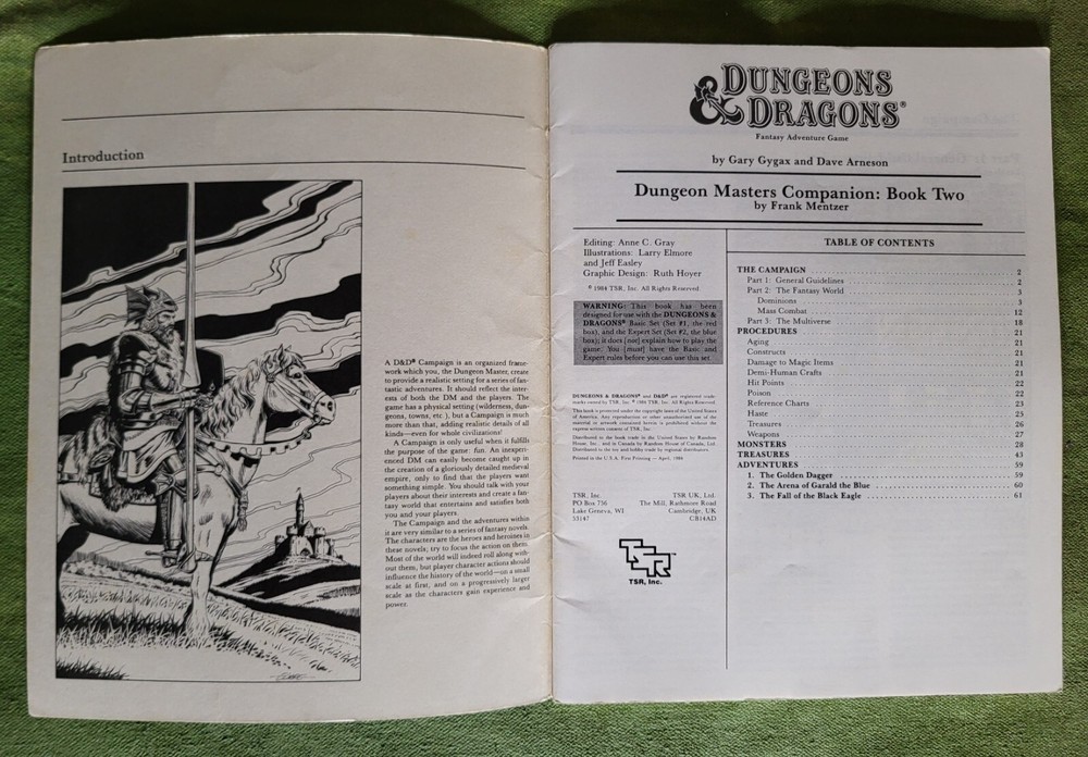 third edition "Mentzer Basic" Dungeon Masters Companion: Book Two, TSR 1984 Good