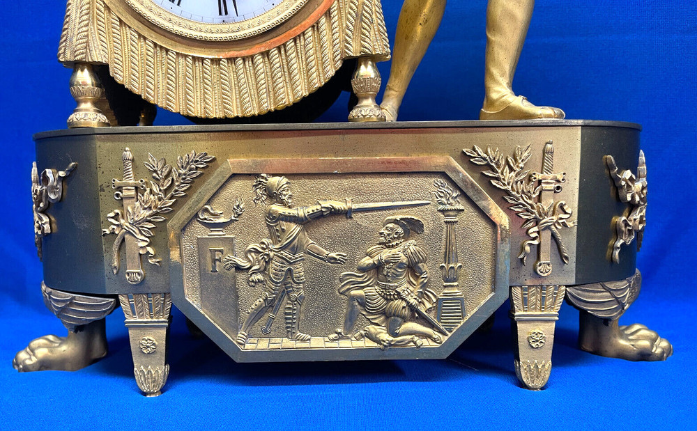 Antique 1810 French Ormolu Figural Silk Thread Mantel Clock *