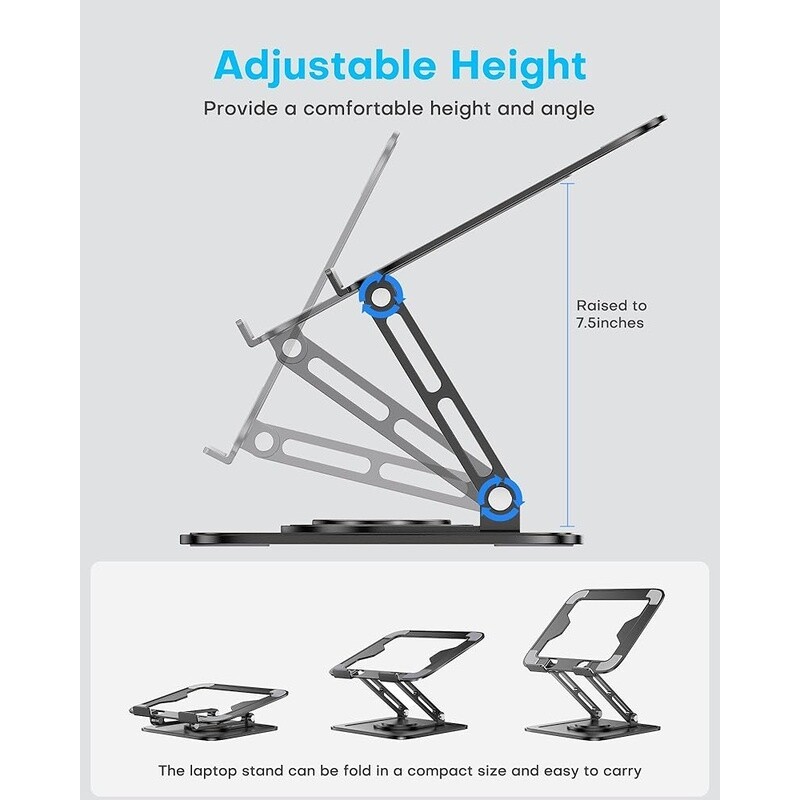 Adjustable Laptop Stand 360 Rotating Ergonomic Computer Riser 10-16 Inch Laptops