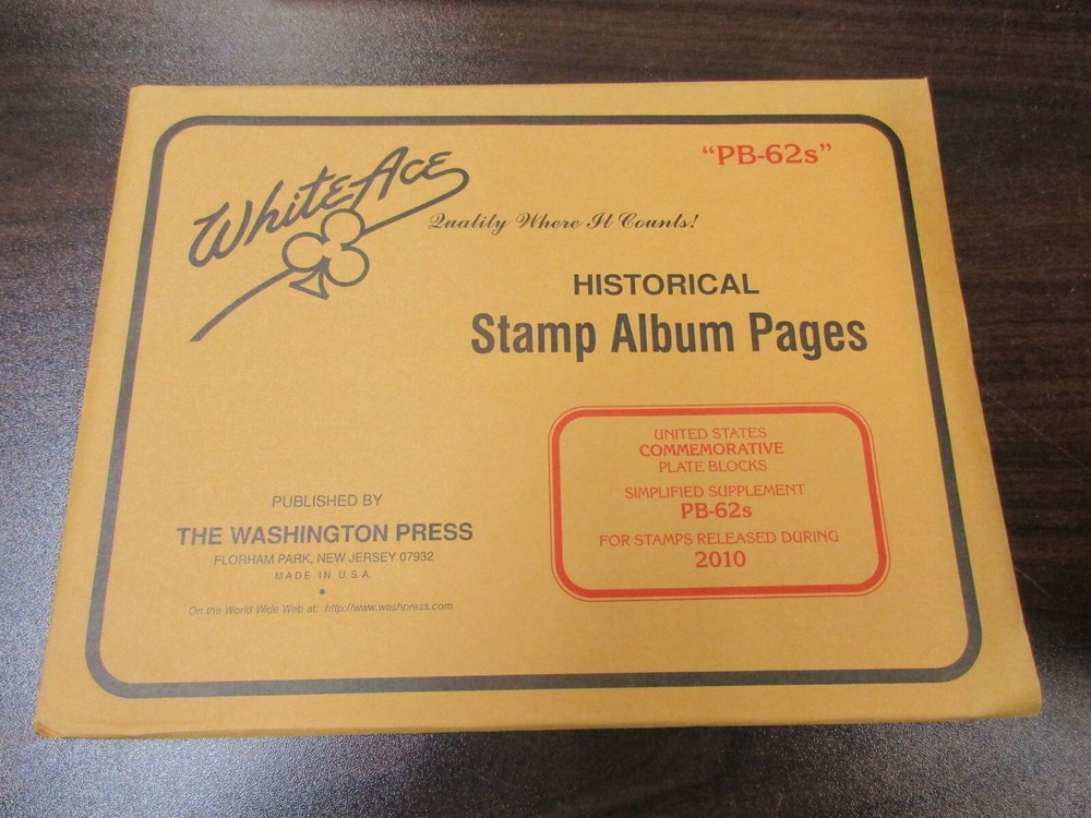 "WHITE-ACE" STAMP PAGES U.S COMMEMORATIVE PLATE BLOCKS #PB-62s ,2010 W/FREE SHP.
