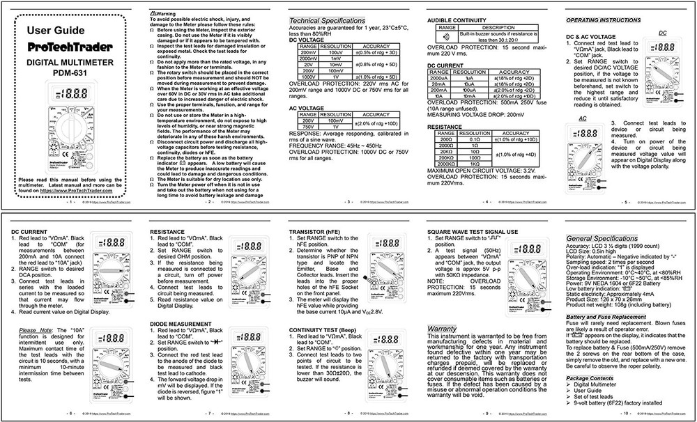 Digital Multimeter 7 Test Functions AC DC Voltage Resistance Current Meter AC DC