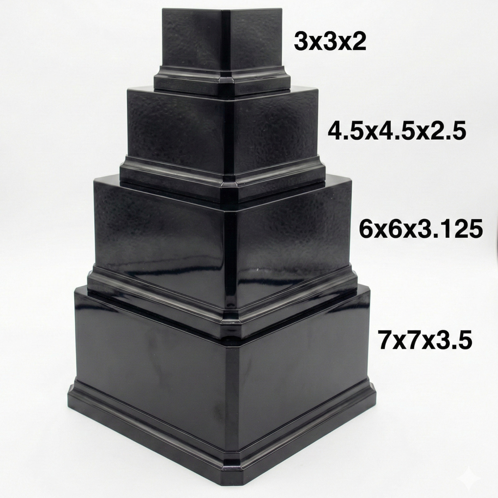 Black Gloss Display Base Weighted Square Pedestal for Trophies, & Crafts