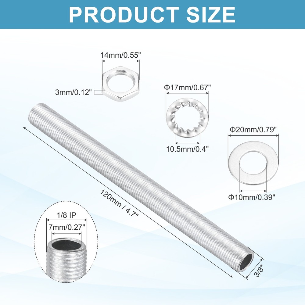 35Pcs 4.7" Lamp Pipe Kit with Nuts Washers 1/8IP Thread Fasteners Assortment