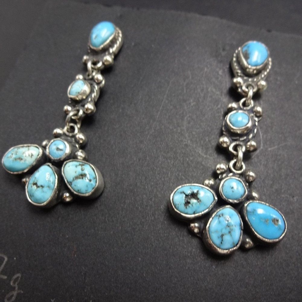 FEDERICO JIMENEZ Sterling Silver TURQUOISE Cluster Dangle EARRINGS Pierced