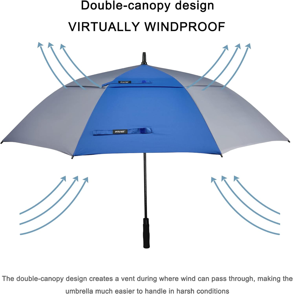 62" Auto Open Golf Umbrella, Oversize Double Canopy, Vented, Windproof Umbrella