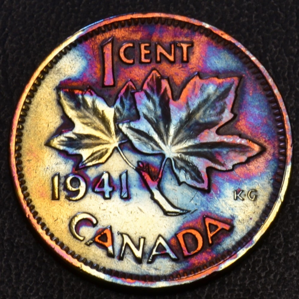 1941 Canada one cent rainbow toning high luster details (L23-10)