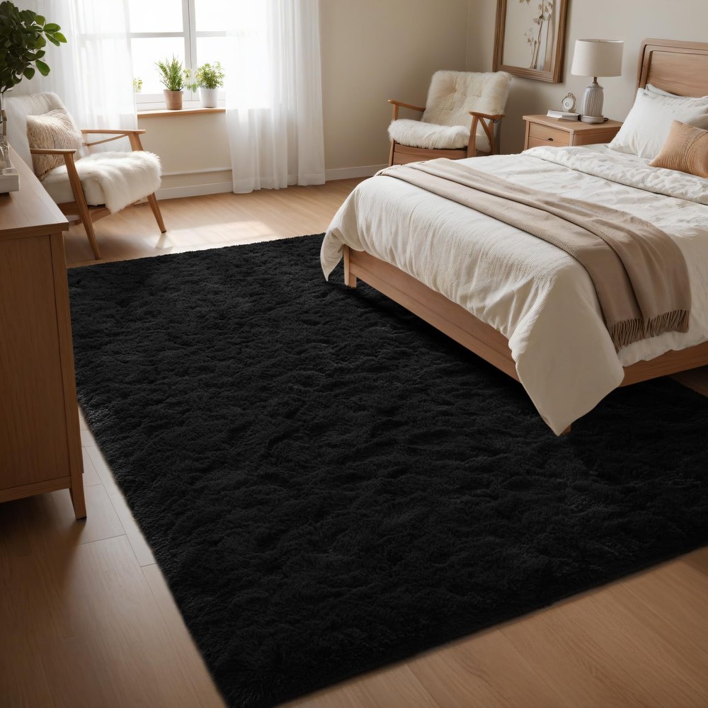 Macgace Fluffy Area Rugs for Bedroom Decor 3' x 5' (Rectangular), Black