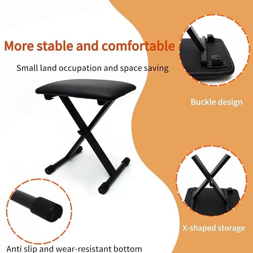 Adjustable Keyboard Bench, Folding Piano Stool Chair with 2.4" Thick Padded