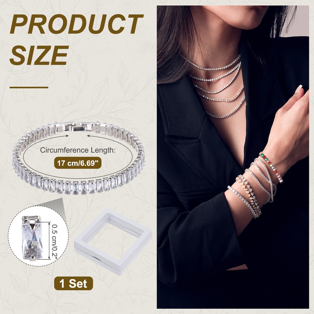 Tennis Bracelet, Stackable Tennis Bracelet with Box(White Base)