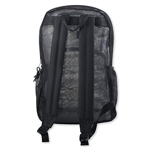 Deluxe See Through Mesh Backpack with Bungee Cord & Adjustable Padded Black