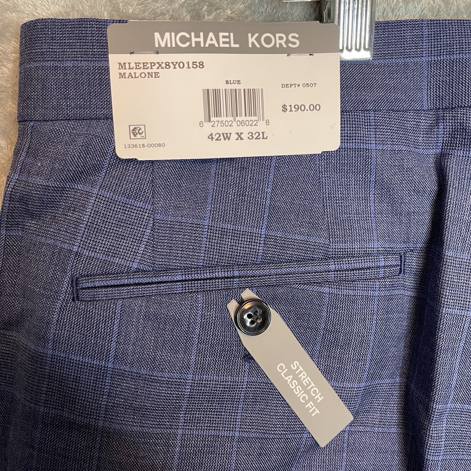 Michael Kors Mens Malone Classic Fit Plaid Wool Stretch Suit Pants Blue Comfort
