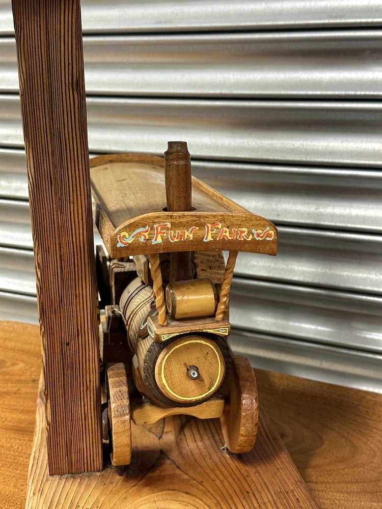 Unique Hand Carved Folk Art Traction Engine Table Lamp Scratch Built - Working