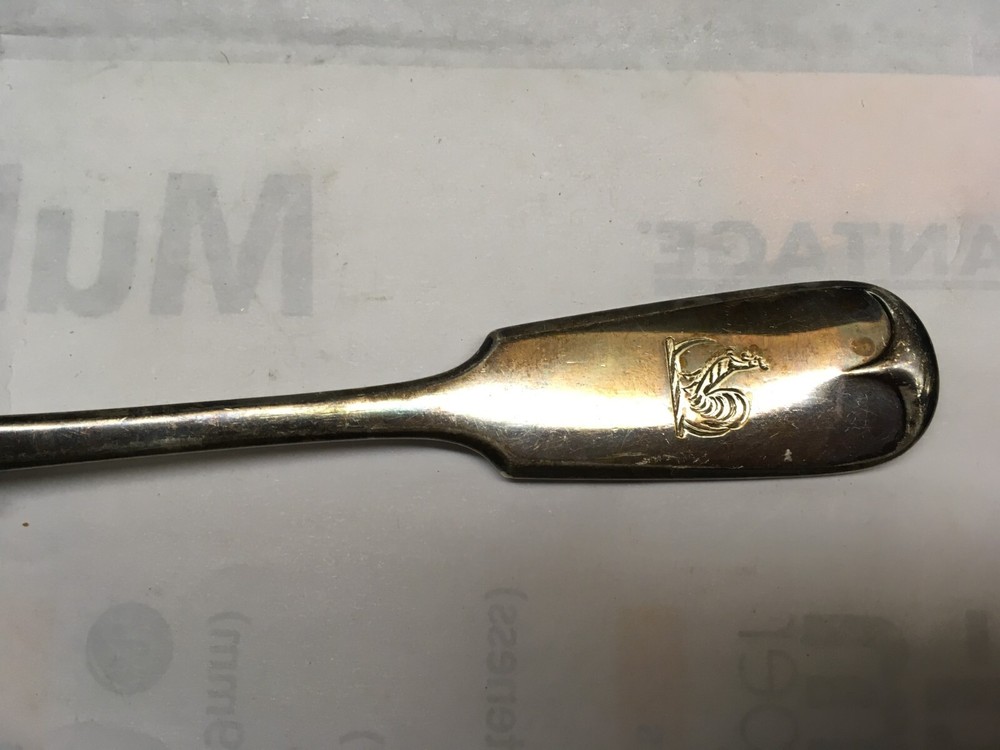 Antique Silverplate Serving Fork 8-1/4” HS&S (?) Rooster Monogram Unknown Stampe