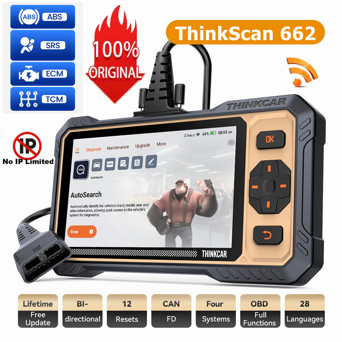ThinkScan 662 OBD2 Scanner Bi-directional ABS/SRS/EPB/SAS System Diagnostic Tool