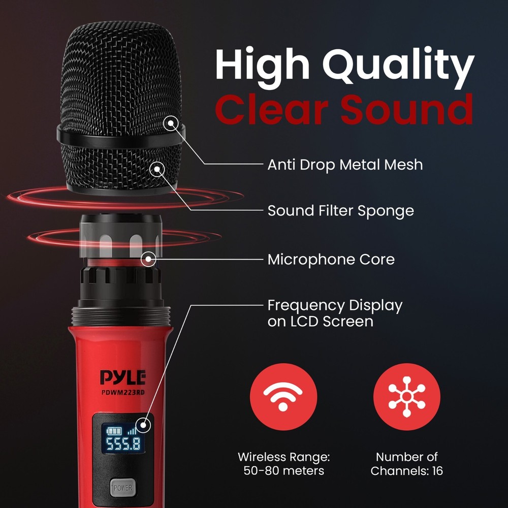 Pyle Portable UHF Band Receiver System, 4 Channel Wireless Microphone System