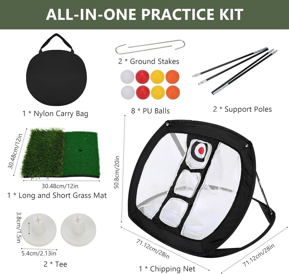 Golf Practice Net Golf Hitting Aid Training Chipping w/ Target Backyard Outdoor
