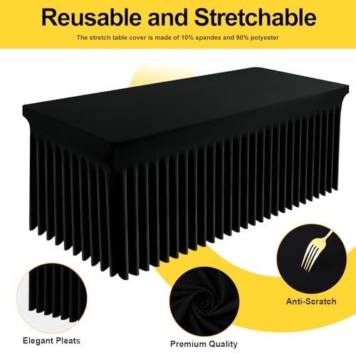 Spandex Tablecloth, Elastic Fitted Stretch 72" x 30" (Rectangular) Black