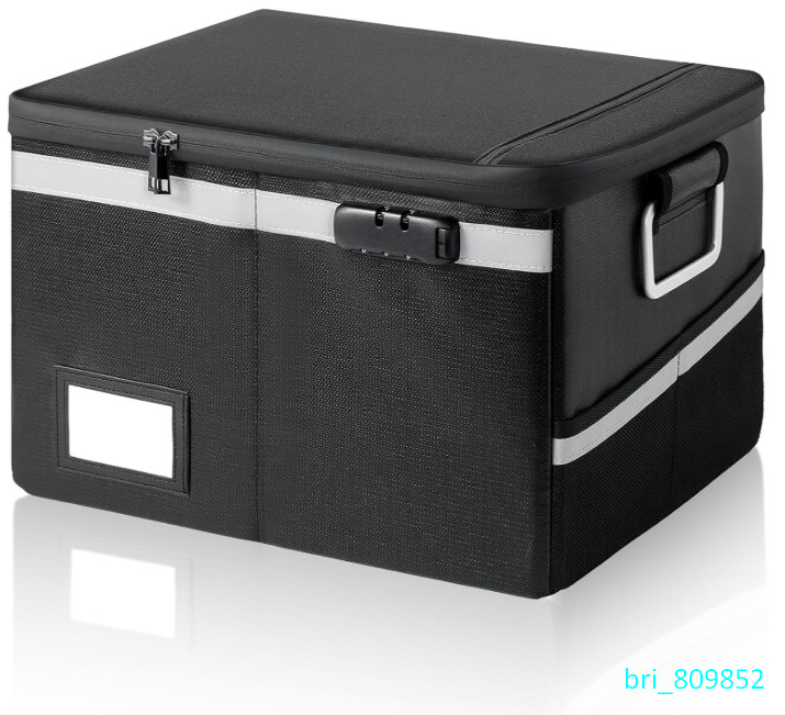 Fireproof Waterproof Document Box with Lock - Portable File Organizer (Black)