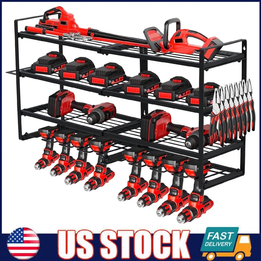 Power Tool Organizer Wall Mount, Heavy Duty 4-Layer Drill Storage Shelf Garage