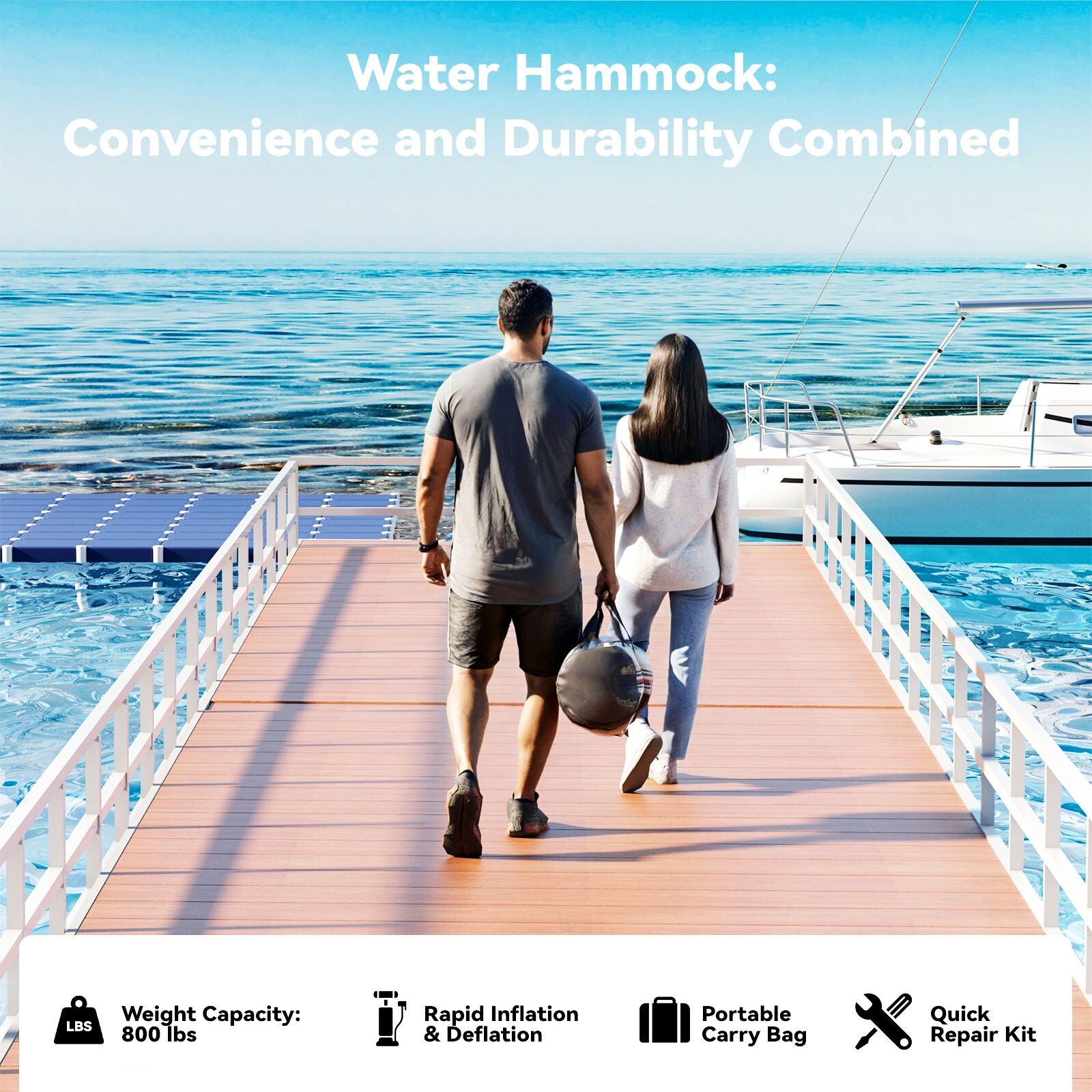 8FT Sunchill Heavy-Duty Float Ring, Inflatable Pool, Hammock for Lake Sky Blue