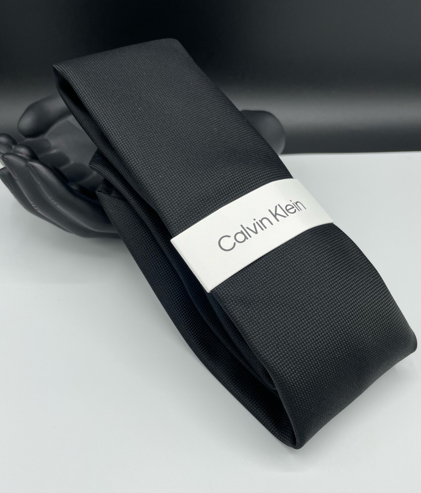 Calvin Klein Men's Silk Blend Tie ~ Black ~ Silver Spun Solid ~ NEW MSRP: $69.50