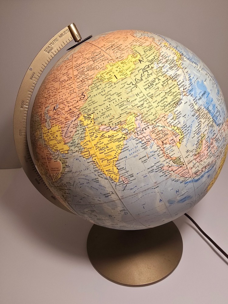 Vintage Replogle Comprehensive Globe Illuminated/Lighted 12" Library Globe USSR