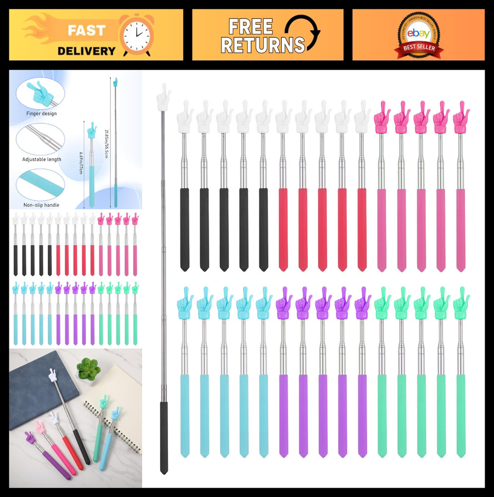 30 Pack Retractable Telescopic Pointer Sticks for Classroom - 21.85" Extendable