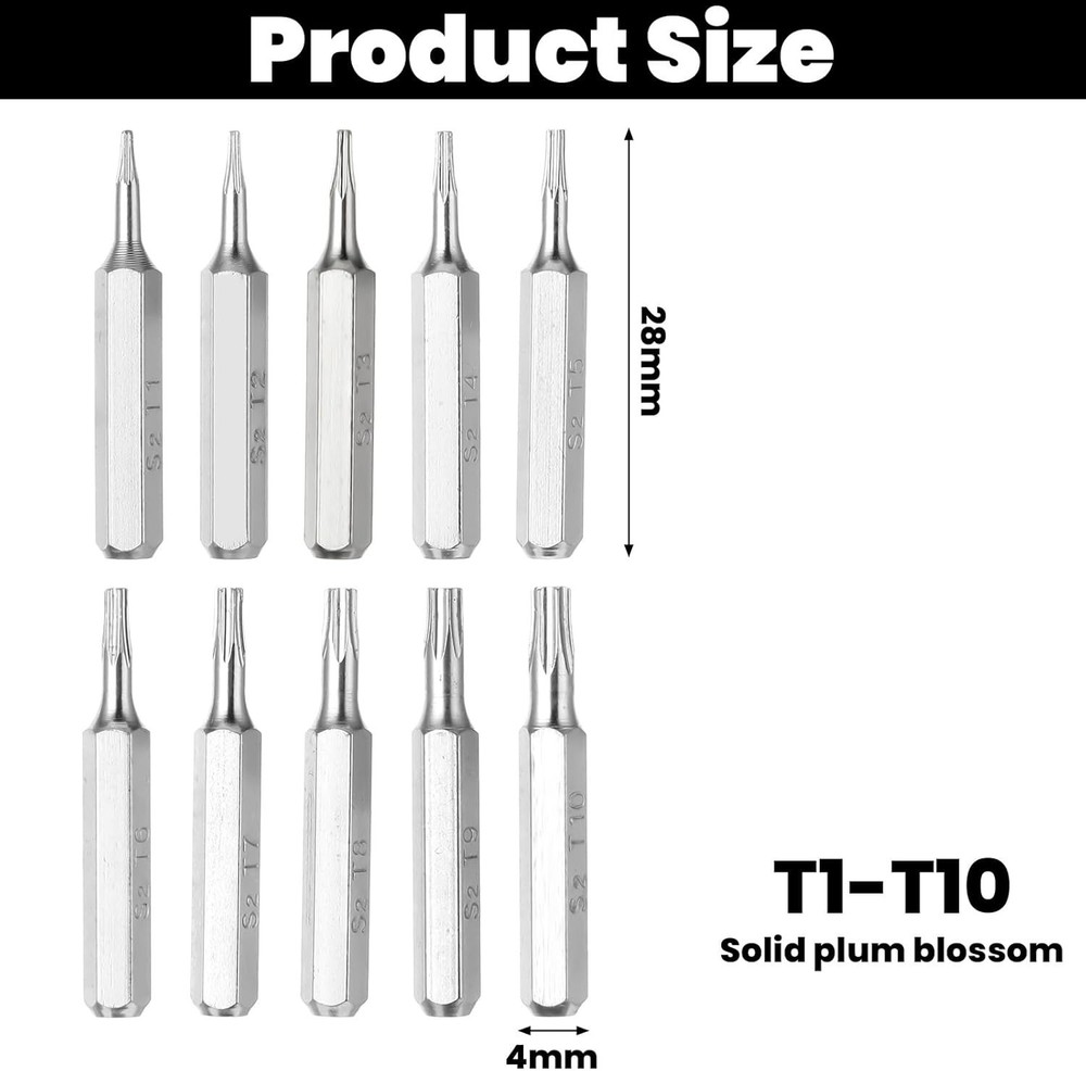 10PCS Security Torx Bit Set Precision T1 to T10 Miniature Screwdriver Bits