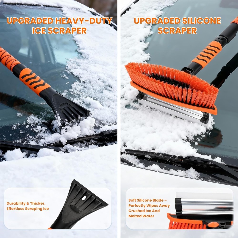 3-in-1 Car Snow Brush Ice Scraper Squeegee 43" Extendable 180 Pivot Windshield