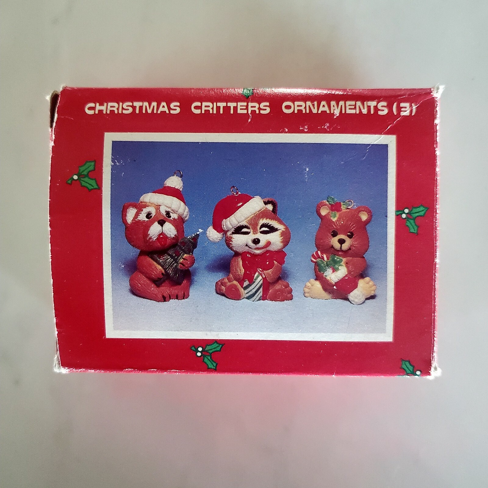 Christmas Critters Ornaments - Set of 3 - Bear - Raccoon - Dog