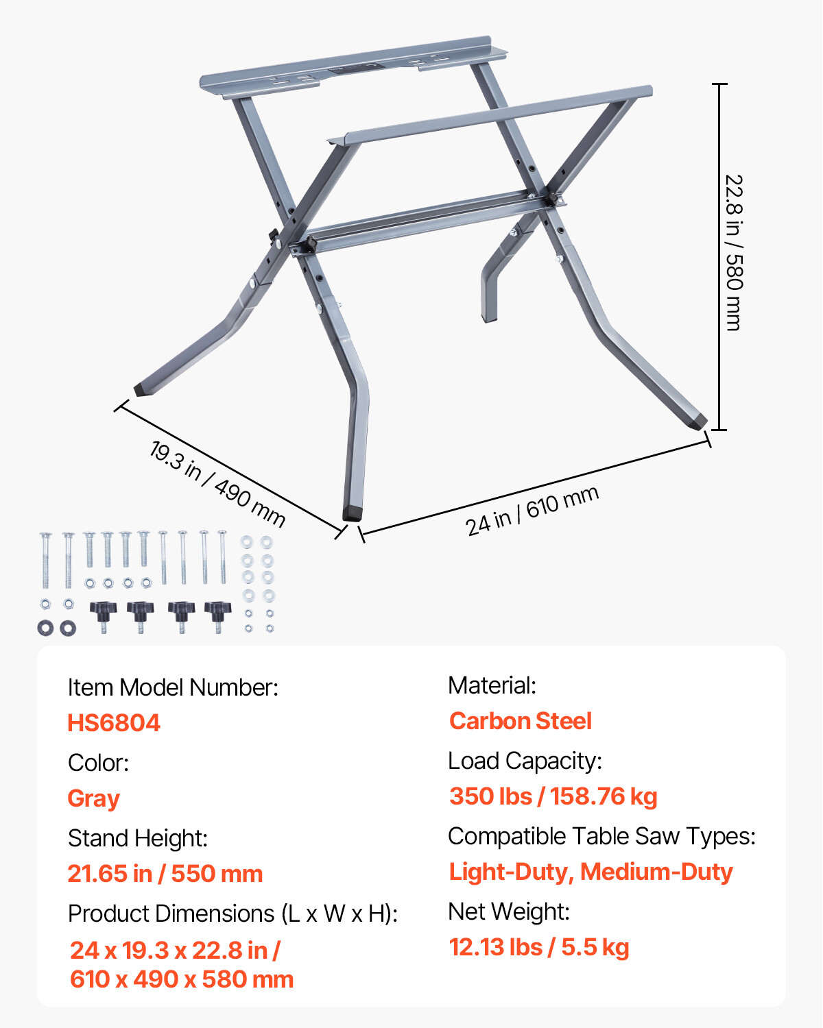 Table Saw Folding Stand 350 lbs Load Capacity Portable Foldable Table Saw Stand