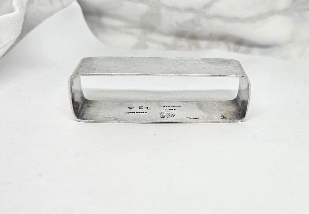 ANTIQUE LEBOLT LARGE HAND HAMMERED STERLING SILVER RECTANGULAR NAPKIN RING,R