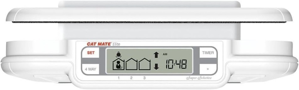 Electronic Cat Door with Timer Control - LCD Display - 4-Way Locking - White