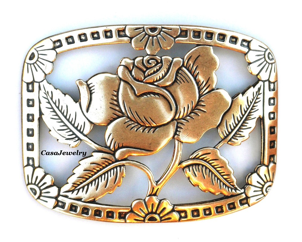 #5025 ANTIQUED GOLD RECTANGULAR ROSE COMPONENT