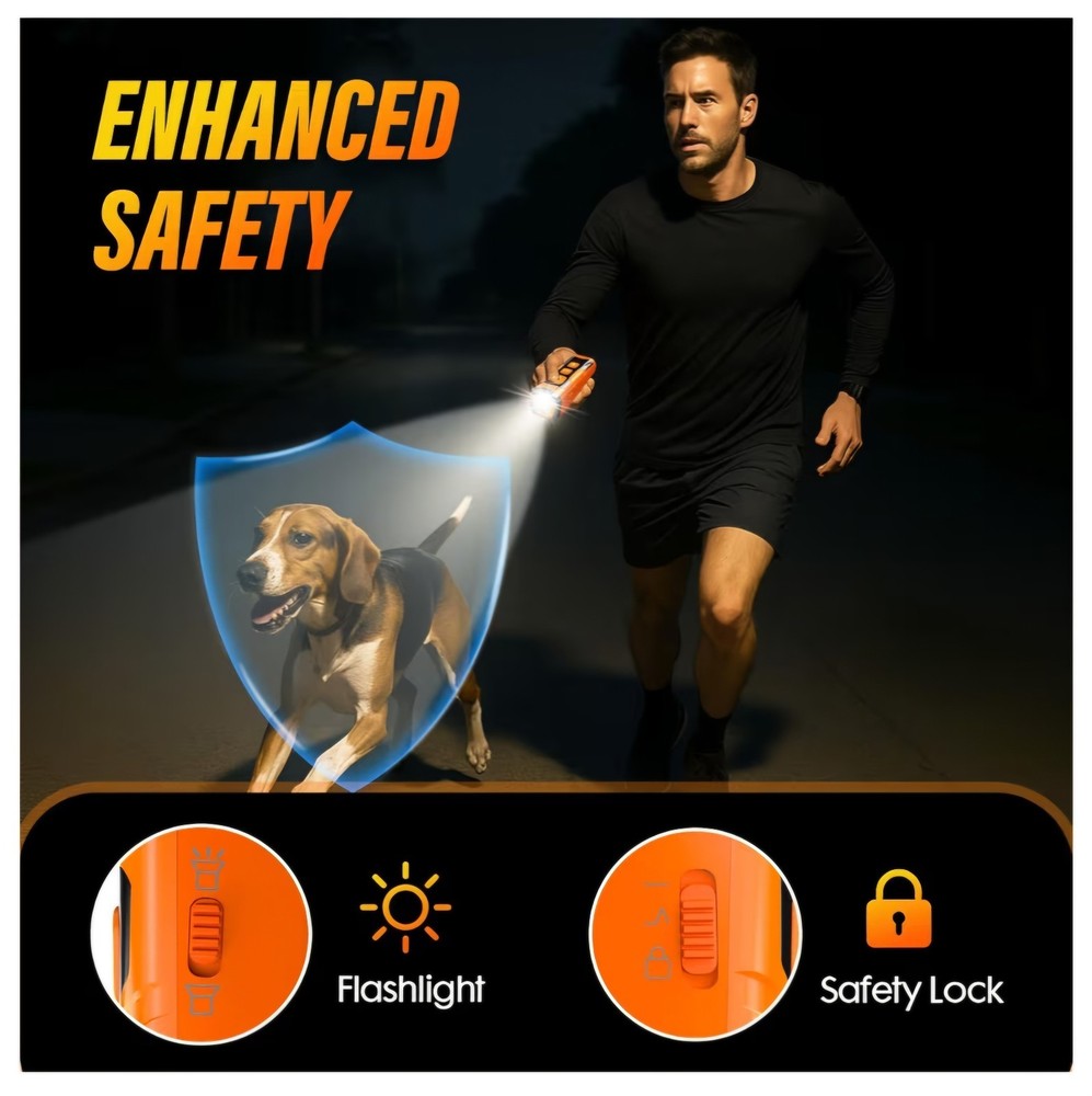 Portable Dog Bark Control Device with LED Flashlight - Compact & Rechargeable