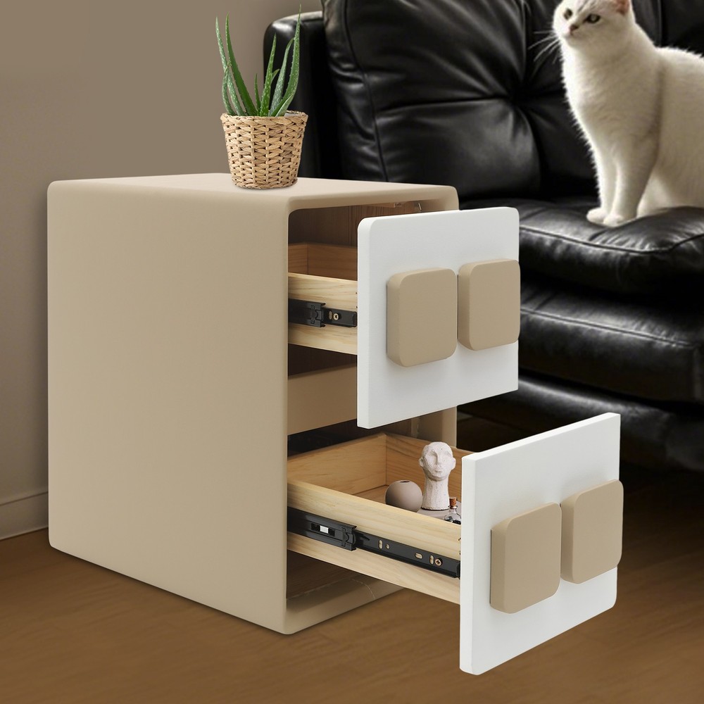 Modern Minimalist End Table, Bedside Table, Floorstanding End Table W/ 2 Drawers