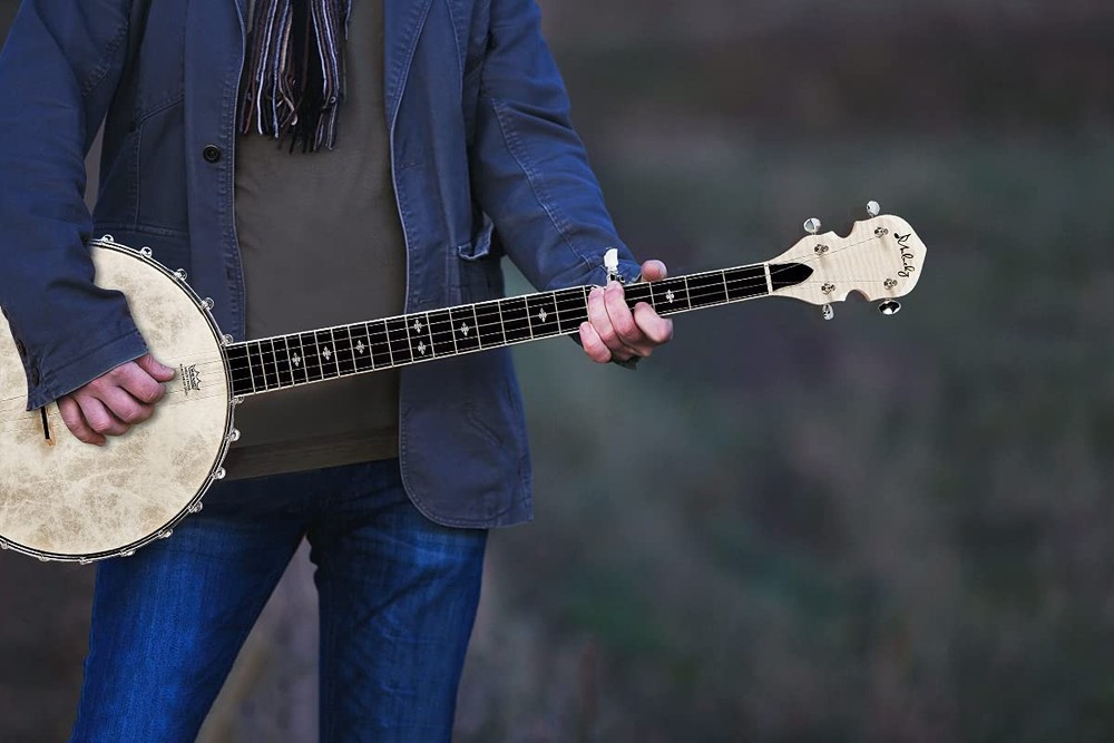 5 String Banjo - Full Size with 24 Brackets, Open Back, Maple Banjo with Remo...