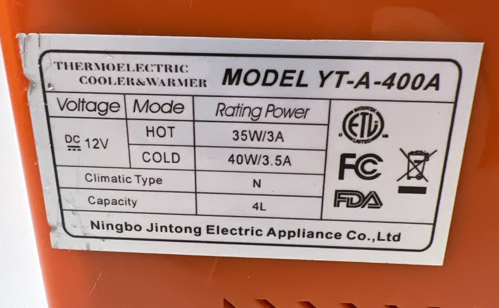Automobile DC 12V Cooler/Warmer Mini Small Space Cooler Orange Model: Y-TA-400A