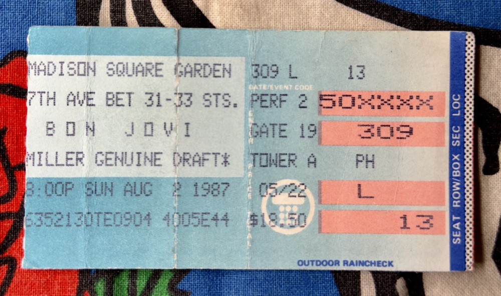BON JOVI - TICKET - MADISON SQUARE GARDEN - AUGUST 2, 1987