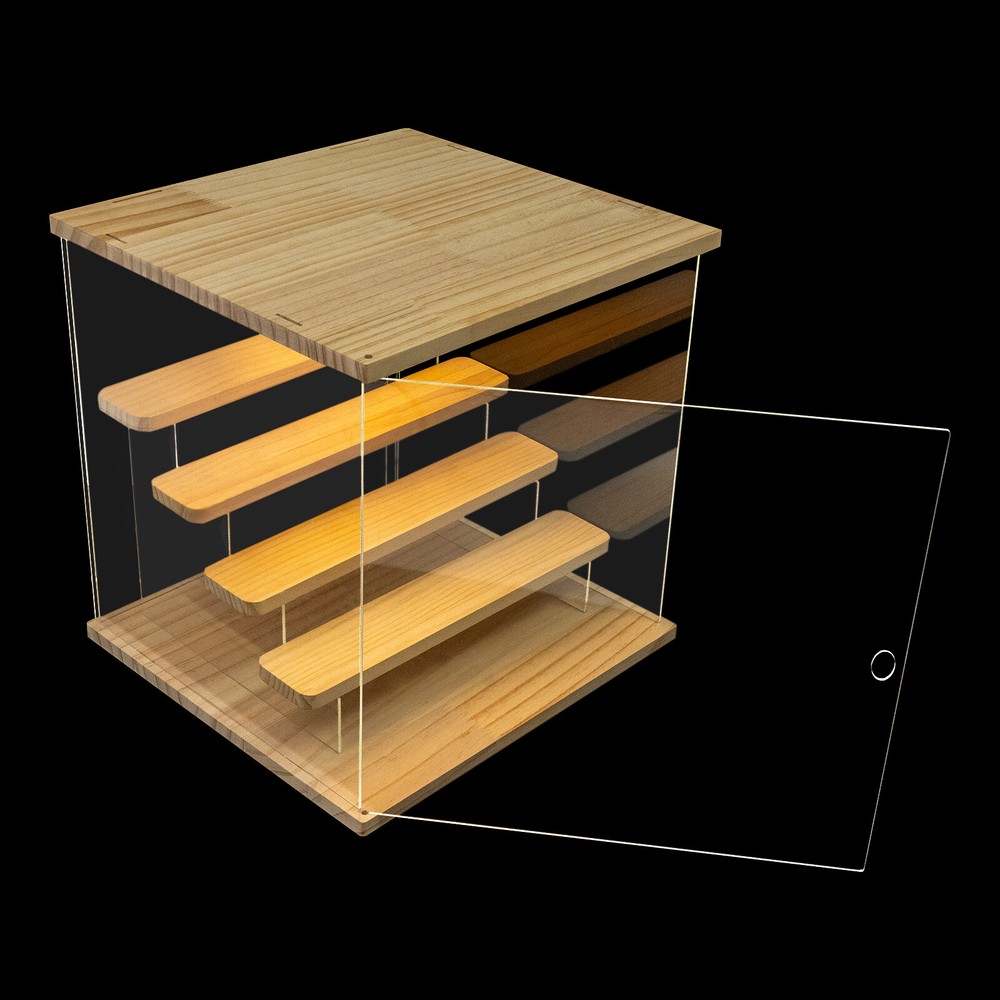 Clear Acrylic Display Case 4 Tier Dustproof Showcase w/LED Light Display Box