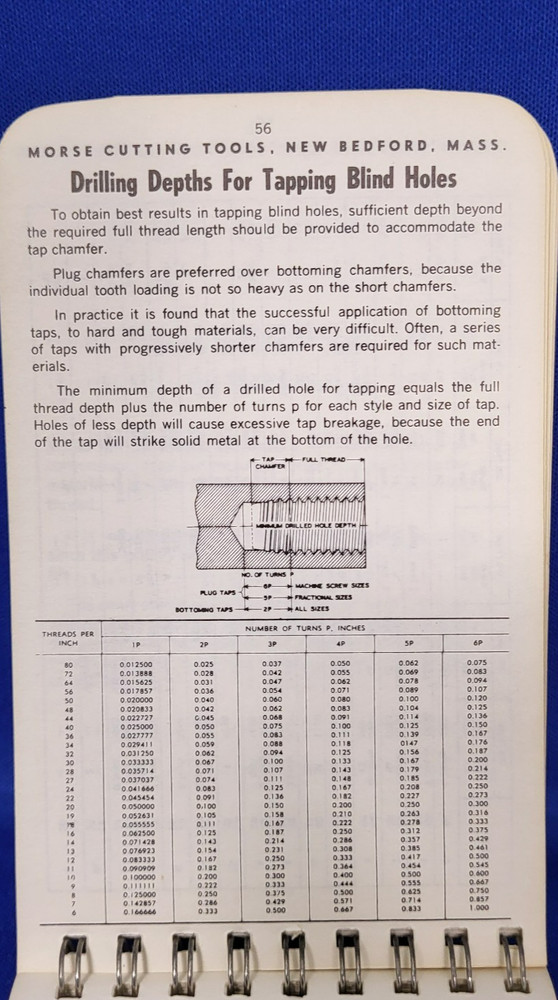 Morse Machinist's Guide for Taps, Reference Spiral Pocket Notepad Vintage 1970s