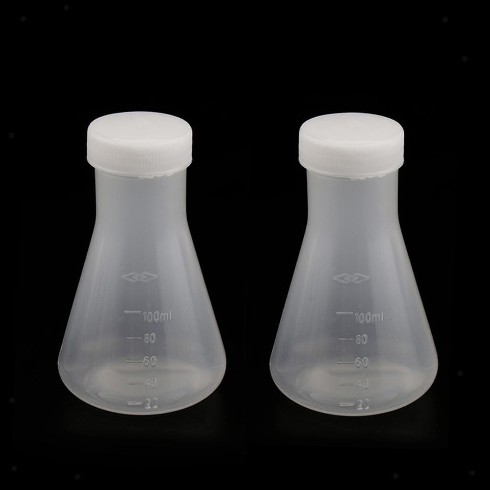 2Pcs Plastic Conical Flask, Erlenmeyer Flask w/ 100ml, Shatter Resistant