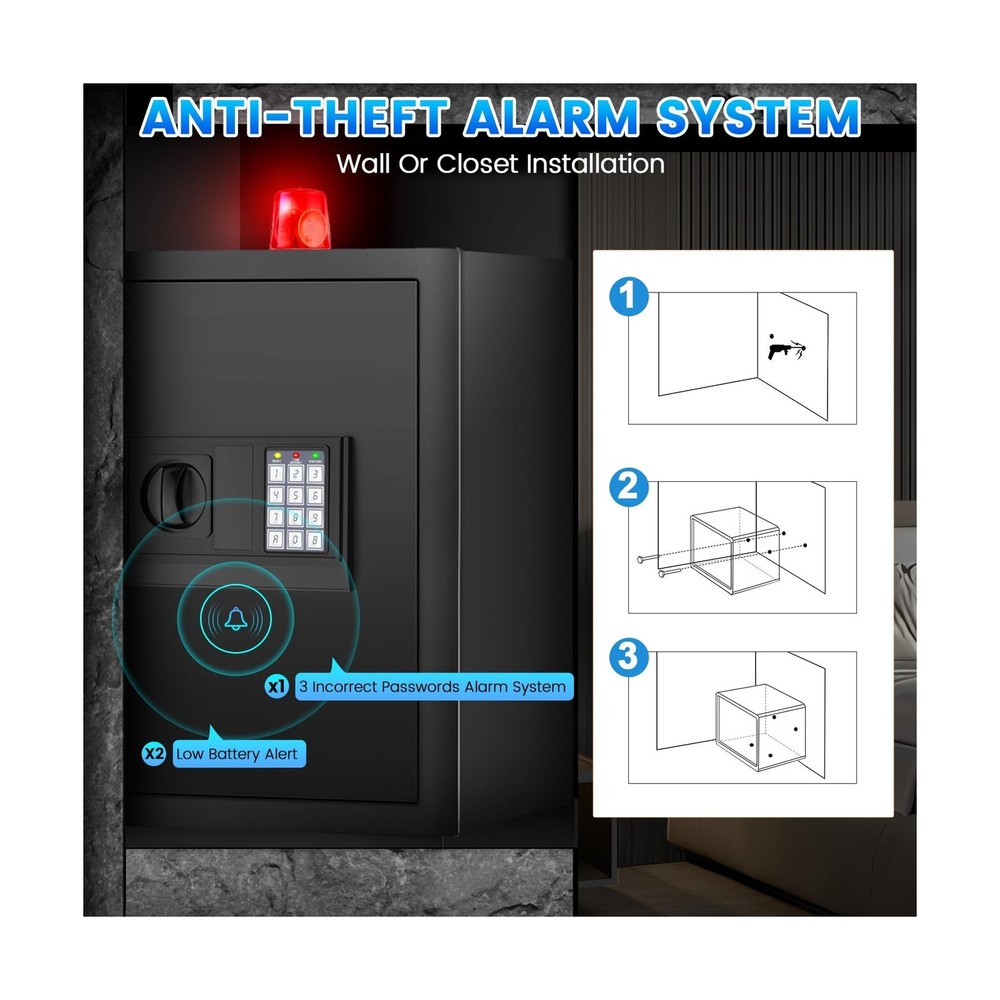 Large Home Safe 3.3 Cuft, Digital Security Safe Box with Smart Alarm System, ...
