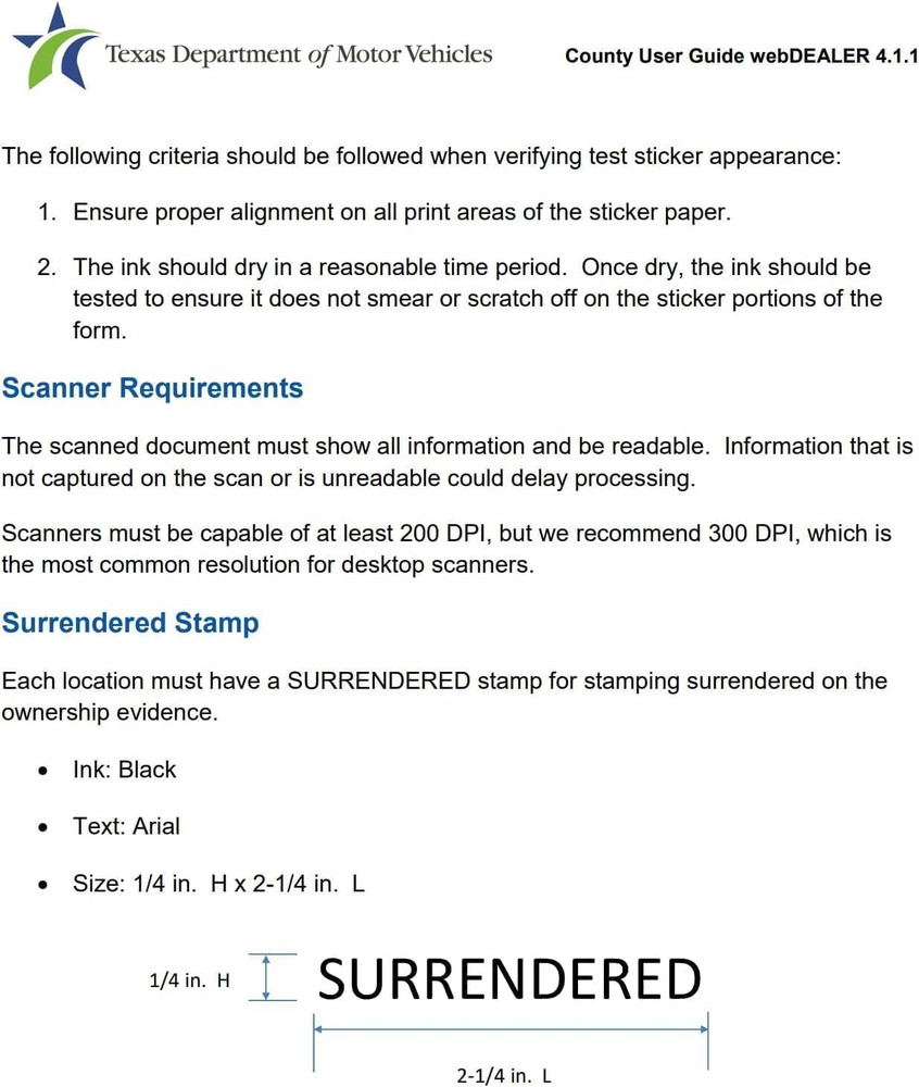 Surrendered Self Inking Stamp - Txdmv Compliant - Required for Webdealer Program