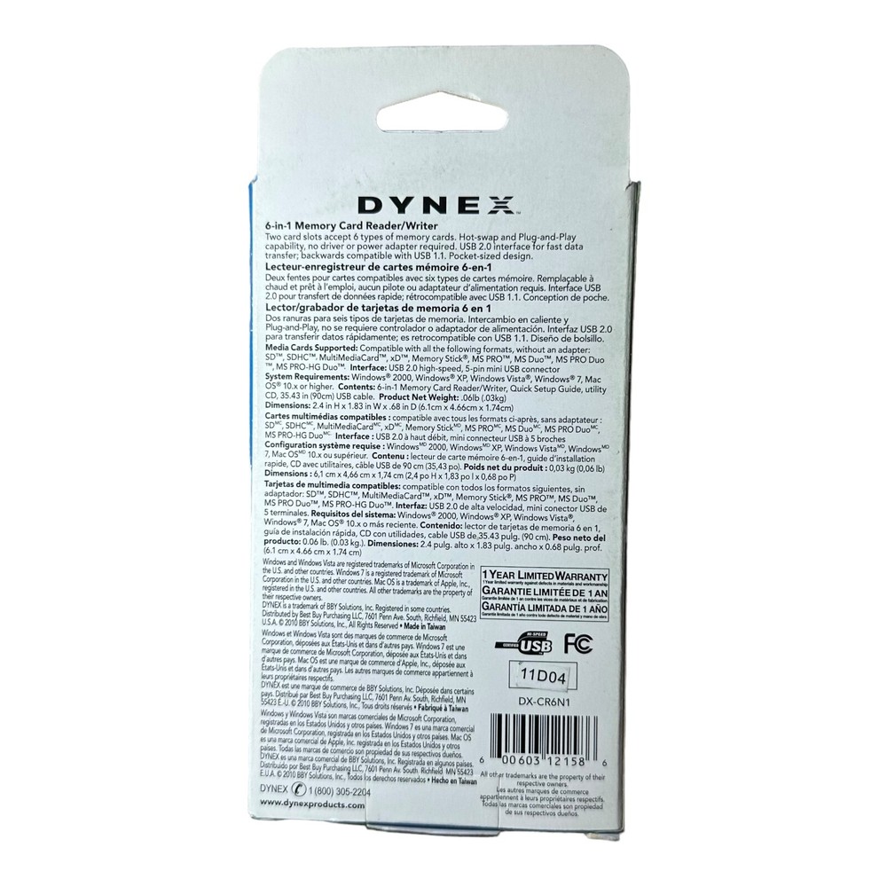 Dynex DX-CR6N1 6-in-1 Memory Card Reader / Writer TESTED