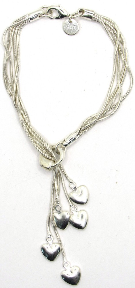 Unique 925 Sterling Silver Multiple Strand Loop Through Tassel Heart Bracelet